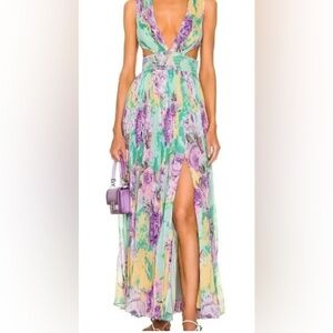 NWT Rococo Sand Ivy Floral Maxi Dress Butter Yellow and Lavender Size Small